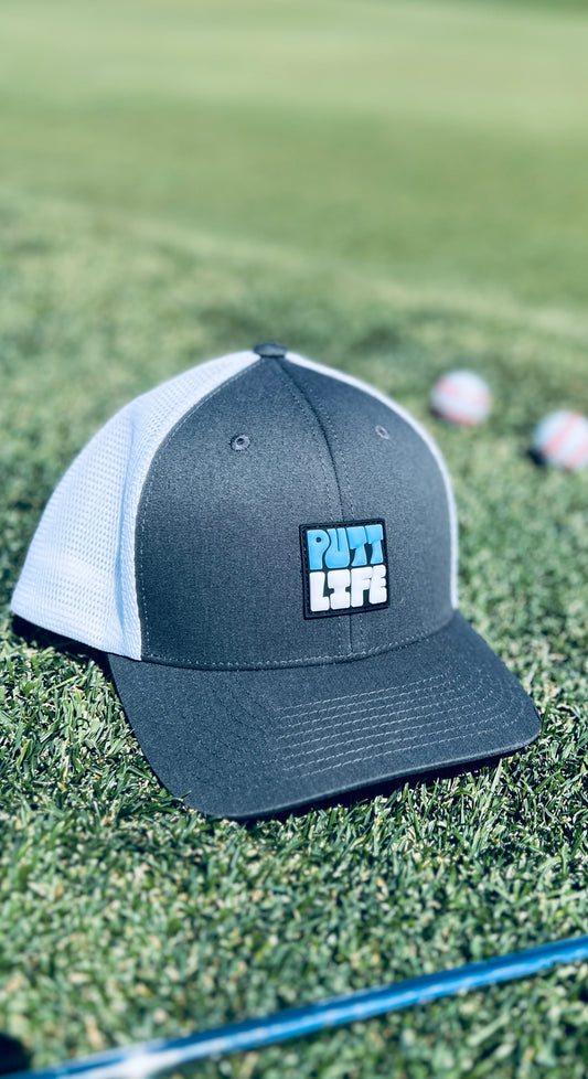 Putt Life Block Trucker Hat DARK GRAY / WHITE