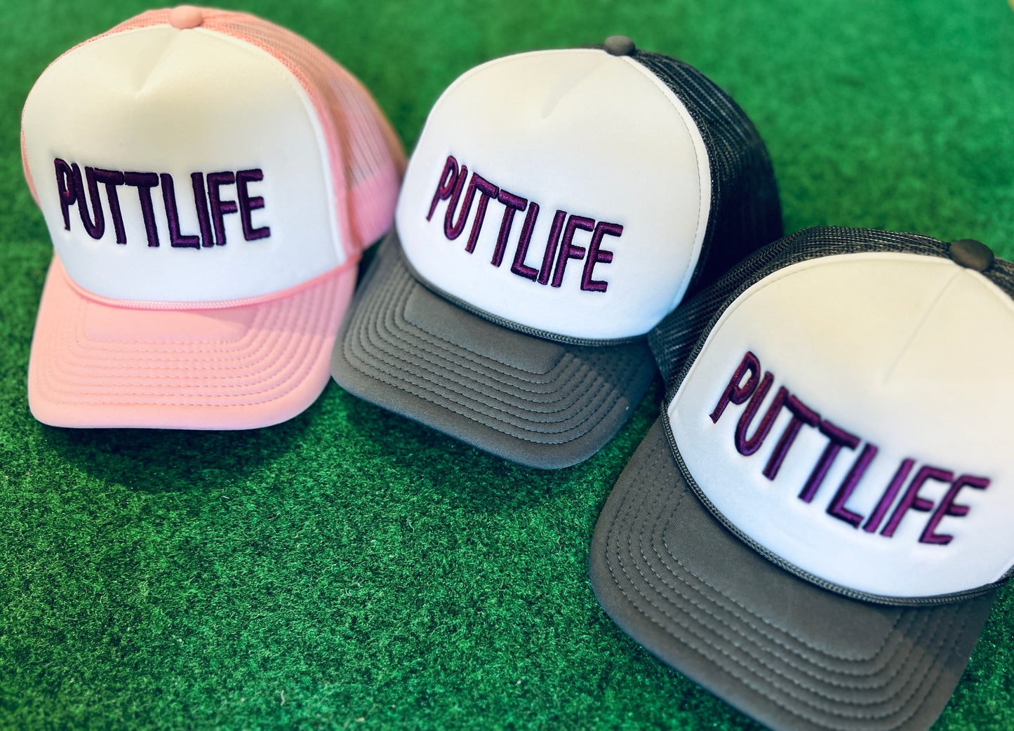 PUTTLIFE Foam Trucker Hat GRAY / WHITE / PURPLE