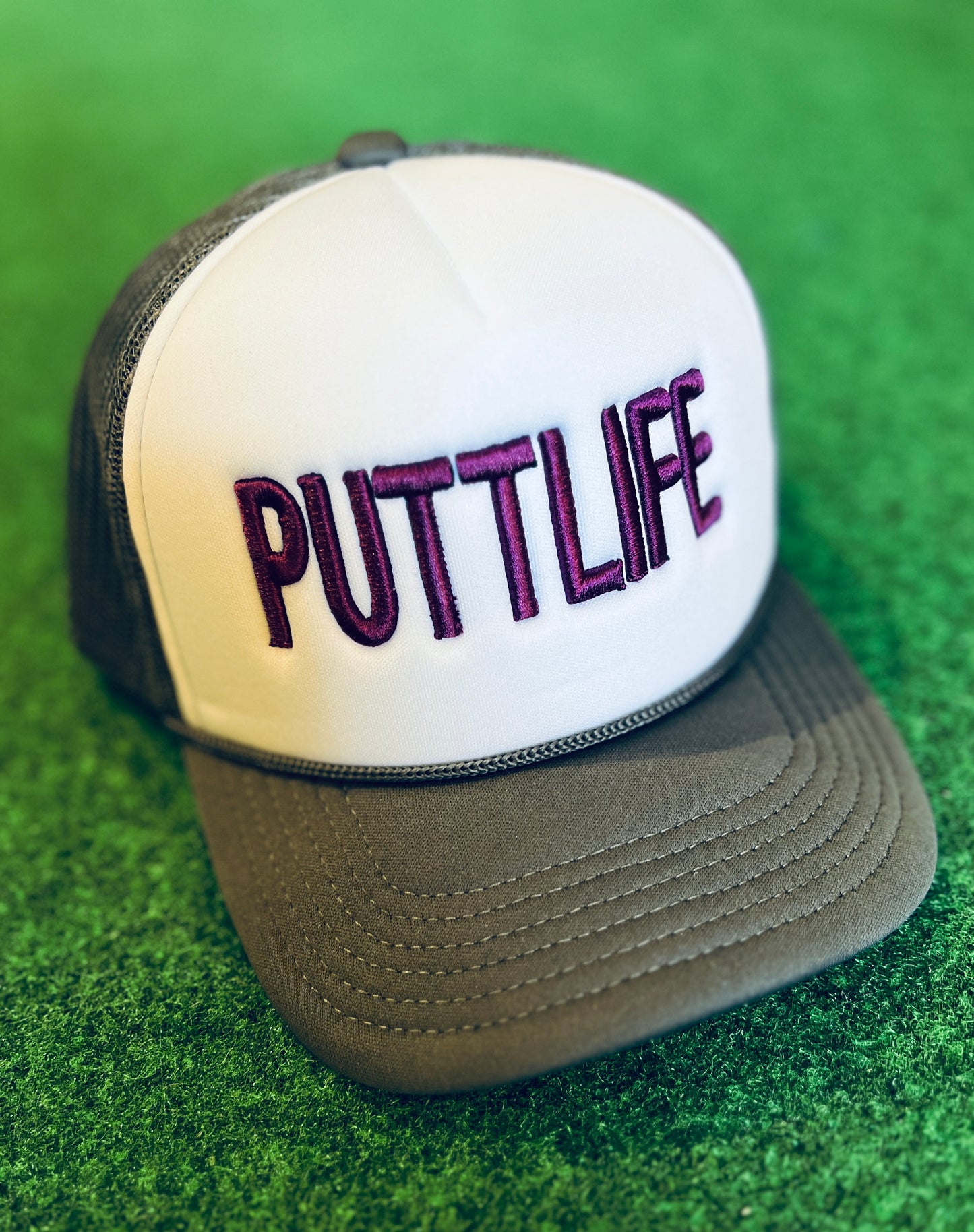 PUTTLIFE Foam Trucker Hat GRAY / WHITE / PURPLE (YOUTH)