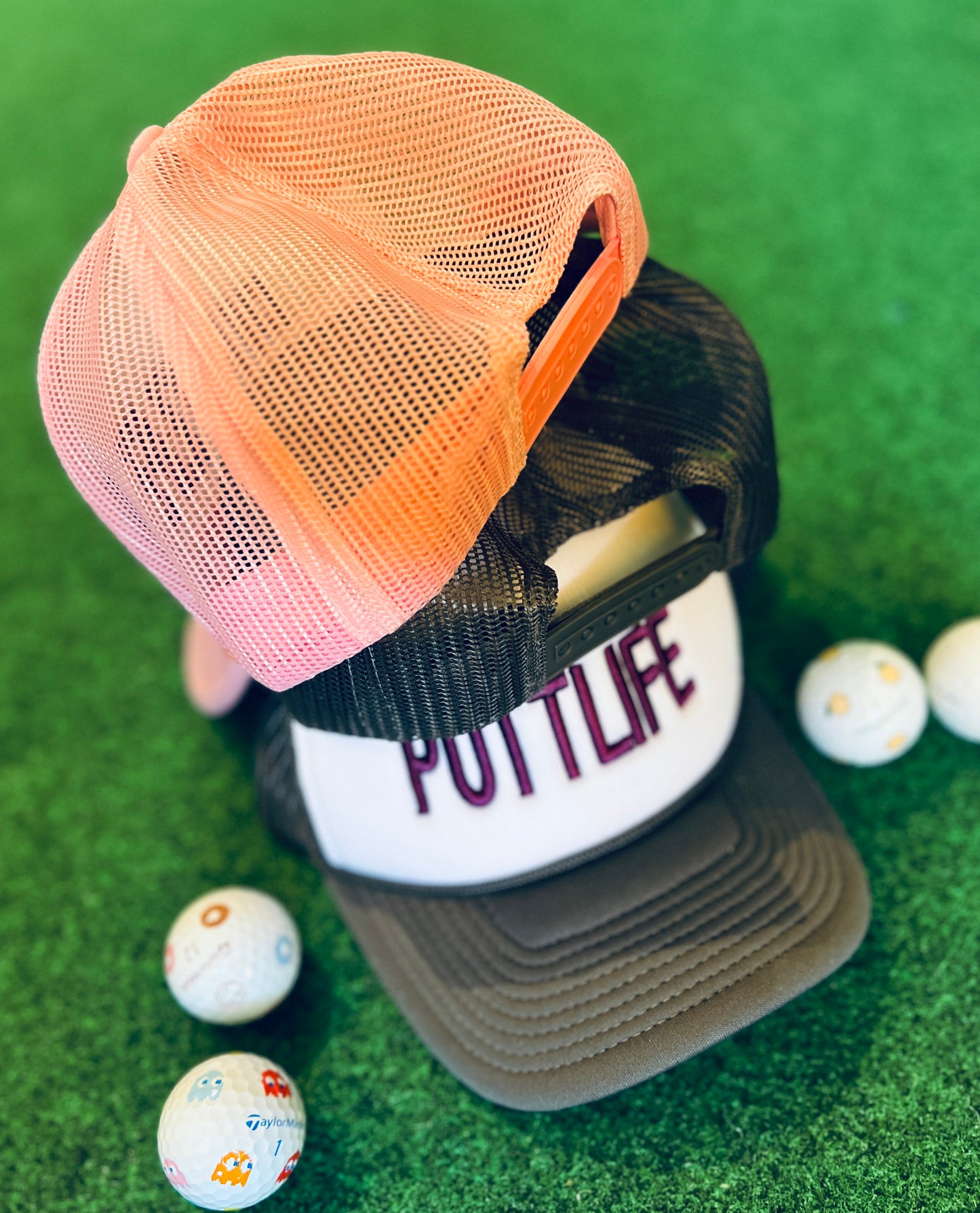 PUTTLIFE Foam Trucker Hat PINK / WHITE / PURPLE