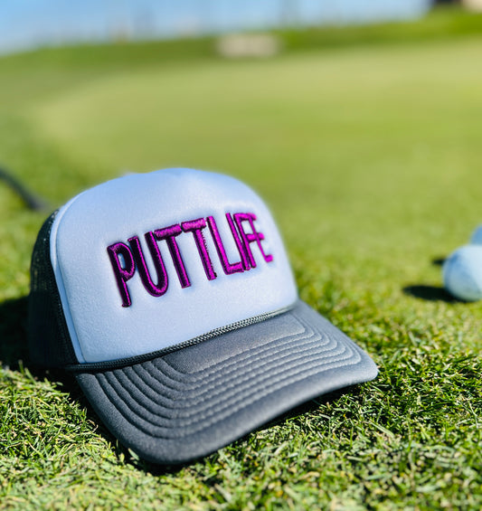 PUTTLIFE Foam Trucker Hat GRAY / WHITE / PURPLE