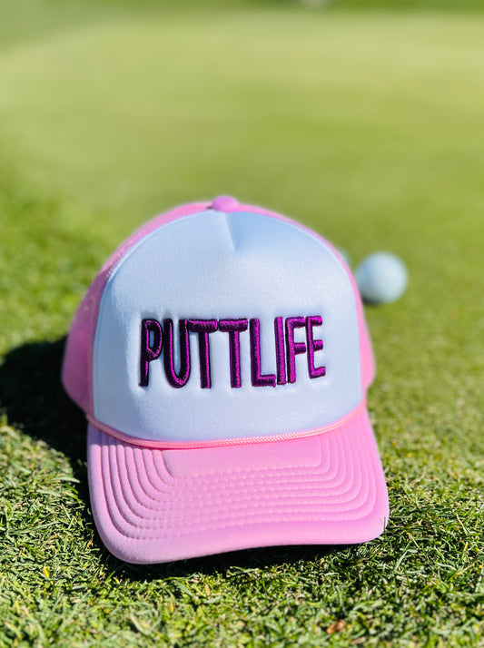 PUTTLIFE Foam Trucker Hat PINK / WHITE / PURPLE